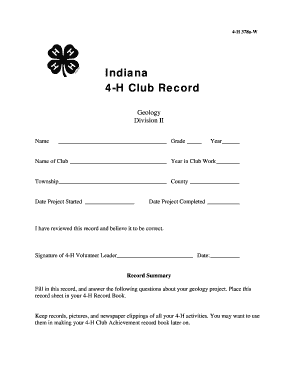 4-H Geology Project Record Form