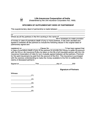 Supplementary Deed of Partnership for Life Insurance