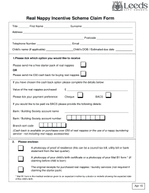 Real Nappy Incentive Scheme Claim Form