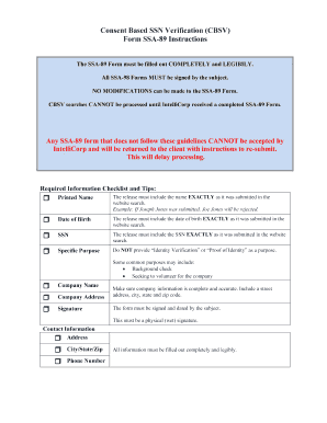 SSA-89 Form Authorization for SSN Verification