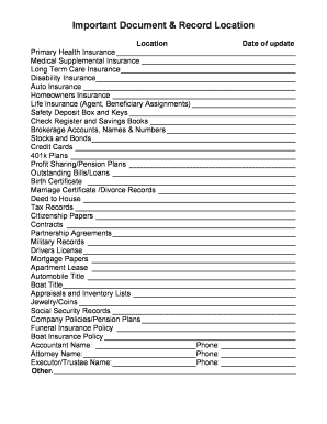 Personal Records and Insurance Information Form