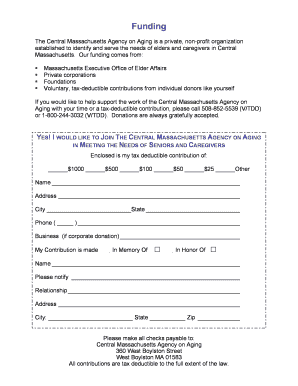 Central Massachusetts Agency on Aging Donation Form