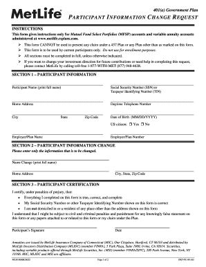 401(a) Government Plan Participant Information Change Request