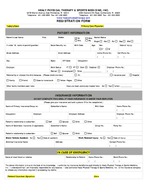 Healy Physical Therapy Registration Form