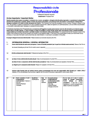 Questionario / Proposal Form