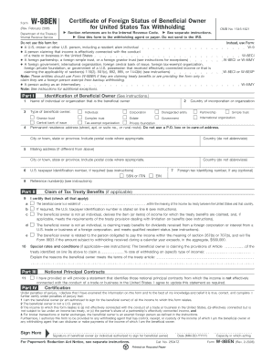 Form W-8BEN Certificate of Foreign Status