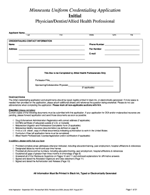 Minnesota Uniform Credentialing Application