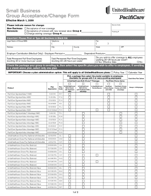 Small Business Group Health Insurance Change Form