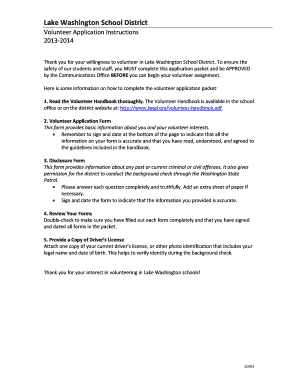 Lake Washington School District Volunteer Application