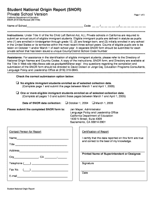 Student National Origin Report (SNOR) Form