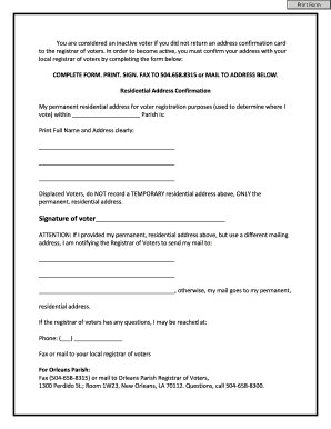 Louisiana Voter Address Confirmation Form