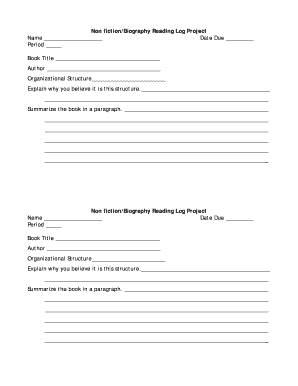 Non-Fiction Reading Log Project