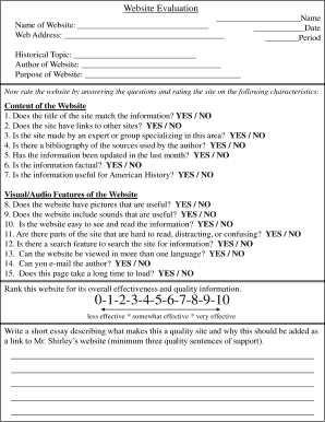 Website Evaluation Form