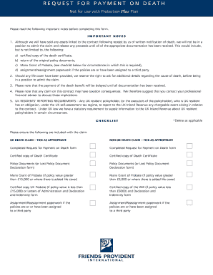 Request for Payment on Death Form