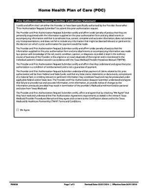 Texas Medicaid Home Health Plan of Care Authorization Form