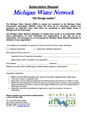 Michigan Water Network Subscription Form