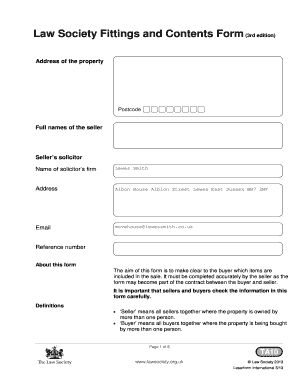 Law Society Fittings and Contents Form