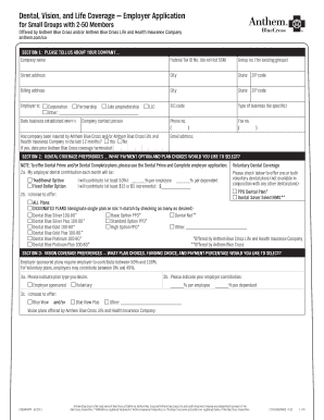 Dental Vision Life Coverage Employer Application