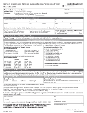 Small Business Group Acceptance/Change Form