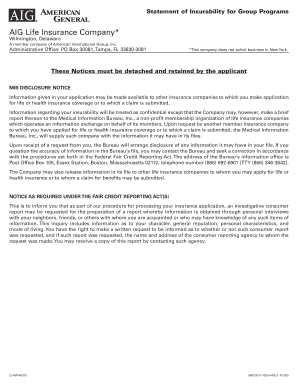 Statement of Insurability for Group Programs