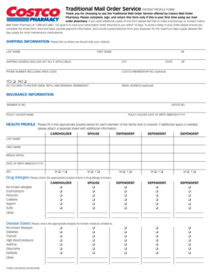 Costco Mail Order Pharmacy Patient Profile Form