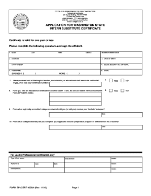 Washington State Intern Substitute Certificate Application