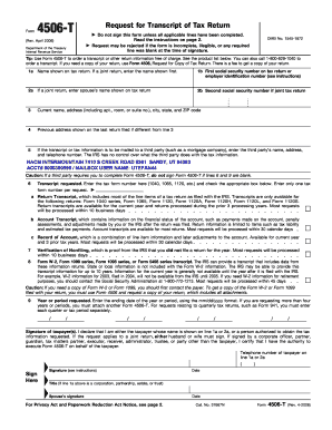 IRS Form 4506-T Request for Transcript of Tax Return
