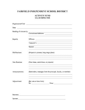 Activity Fund Club Minutes