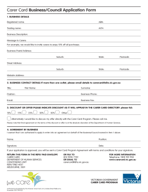 Carer Card Business Application Form