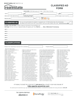 Arizona Classified Ad Form