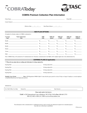 COBRA Premium Collection Plan Information