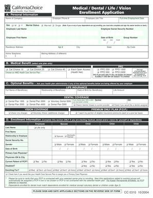 CaliforniaChoice Medical Dental Life Vision Enrollment Application