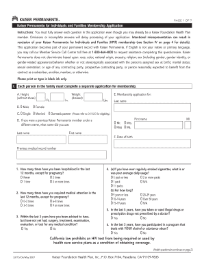 Kaiser Permanente Health Plan Membership Application
