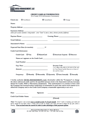 Credit Card Authorization for Condo HOA Assessments