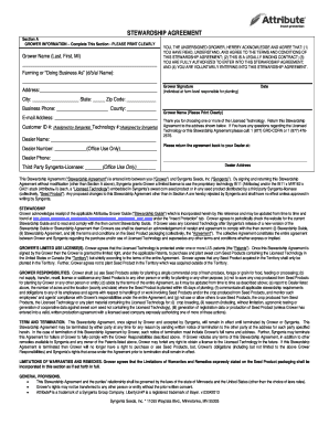 Stewardship Agreement for Syngenta Sweet Corn Seed