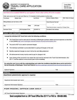 University of Washington Travel Card Application