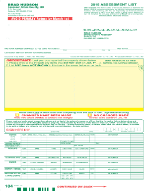 Stone County Personal Property Assessment List