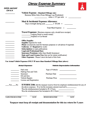 Clergy Expense Summary Form