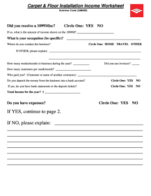 Carpet & Floor Installation Income Worksheet