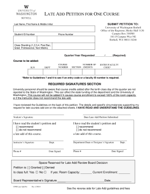 University of Washington Late Add Petition