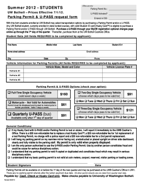 UW Bothell Parking Permit and U-PASS Request Form