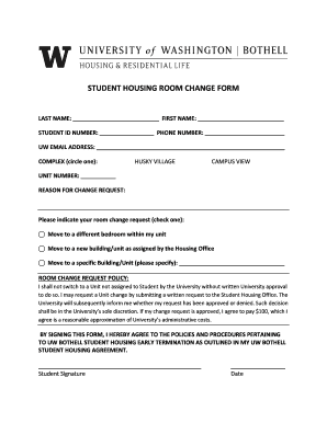 STUDENT HOUSING ROOM CHANGE FORM - UW Bothell - bothell washington