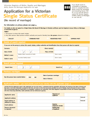 Single Status Certificate Application