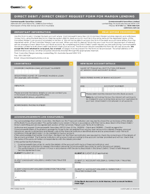 Direct Debit Direct Credit Request Form for Margin Lending
