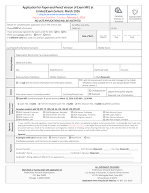 Application for Paper-and-Pencil Version of Exam MFE