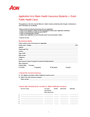 Basic Health Insurance Application Form for Students