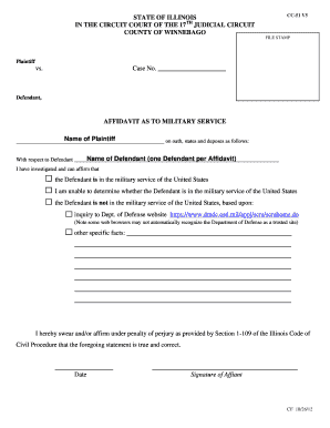 Illinois Affidavit as to Military Service
