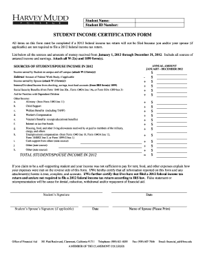 Student Income Certification Form