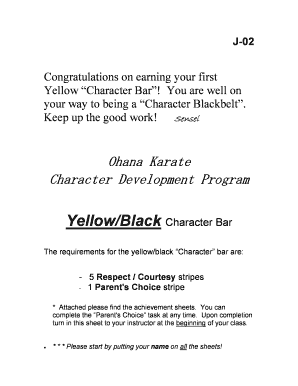 Ohana Karate Yellow/Black Character Bar Achievement Form