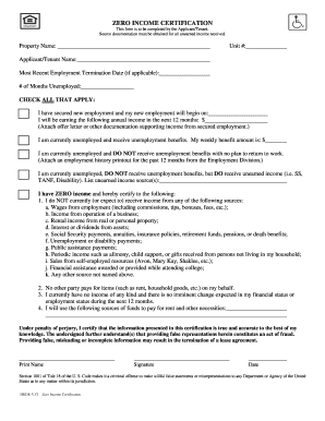 Zero Income Certification Form
